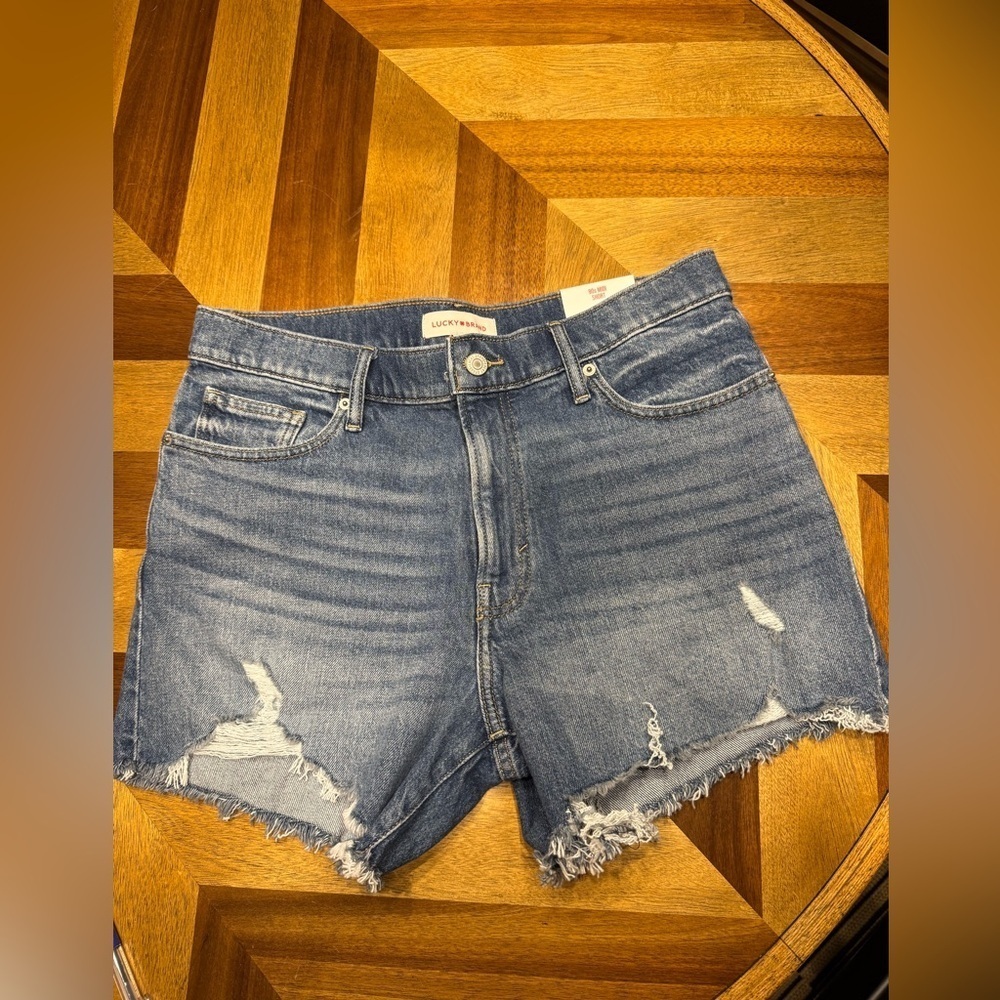 Lucky Brand 90s Midi Women's Distressed Blue Jean Shorts NWT
